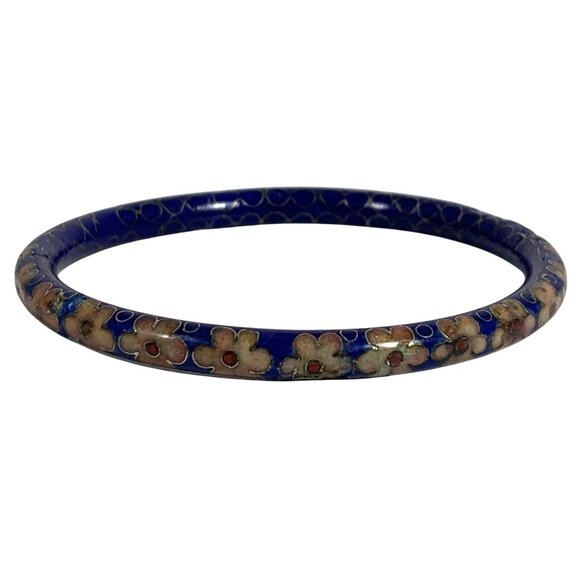 VTG Floral Cloisonne Enamel Bangle Bracelet Blue Pink Flowers Women Jewelry FLAW - Picture 3 of 8